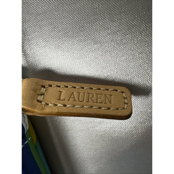 Lauren Ralph Lauren Striped Cosmetic Pouch W/Zipper Closure & Leather Pull - Picture 7 of 9